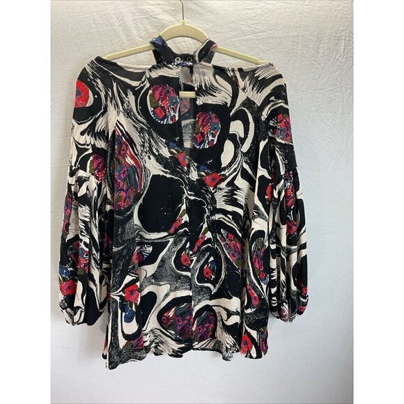 Free‎ People Black Drift Away Tunic Dress XS Cold Shoulder oversized flowy - Picture 3 of 13